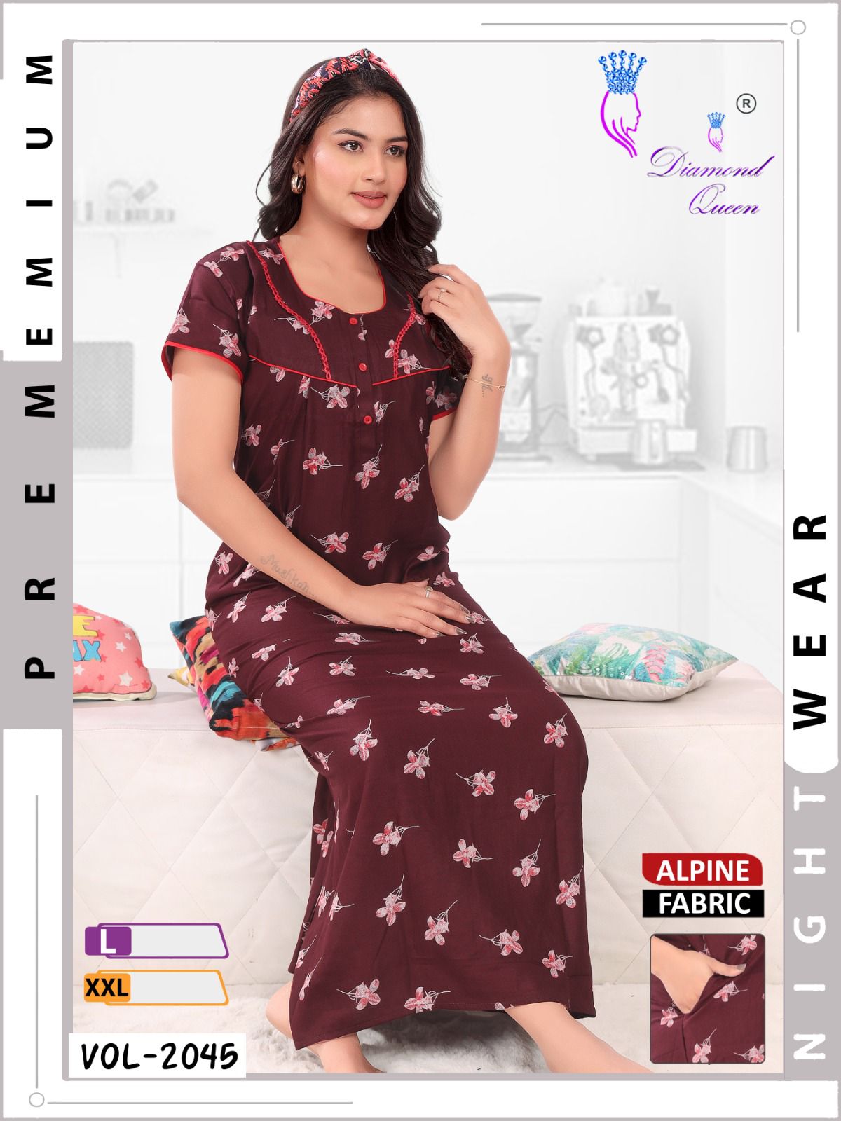 Mix Prints Diamond Queen Night Gowns Wholesale