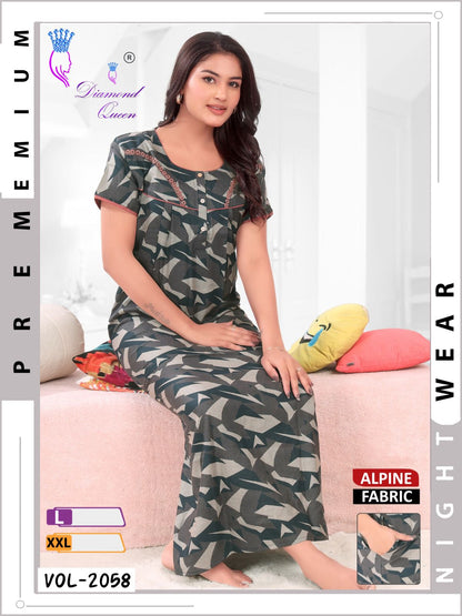 Mix Prints Diamond Queen Night Gowns Wholesale