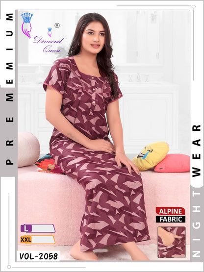 Mix Prints Diamond Queen Night Gowns Wholesale