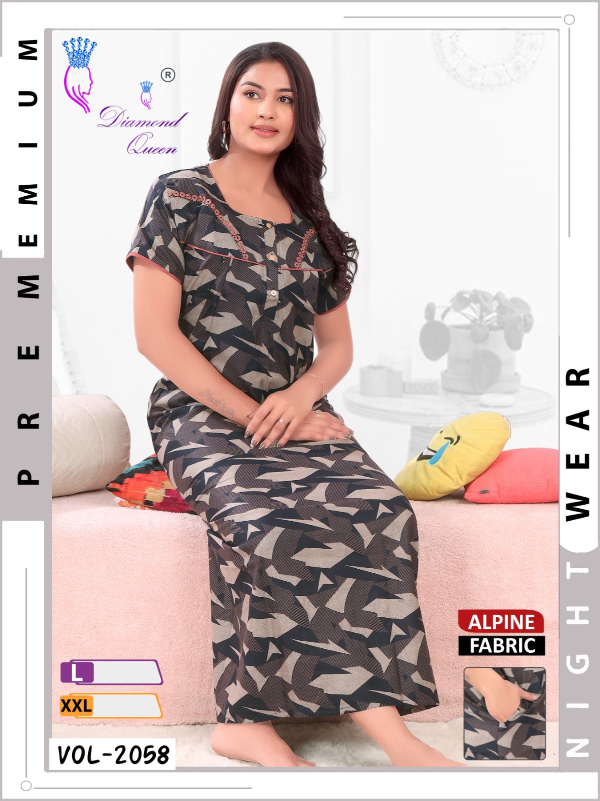 Mix Prints Diamond Queen Night Gowns Wholesale