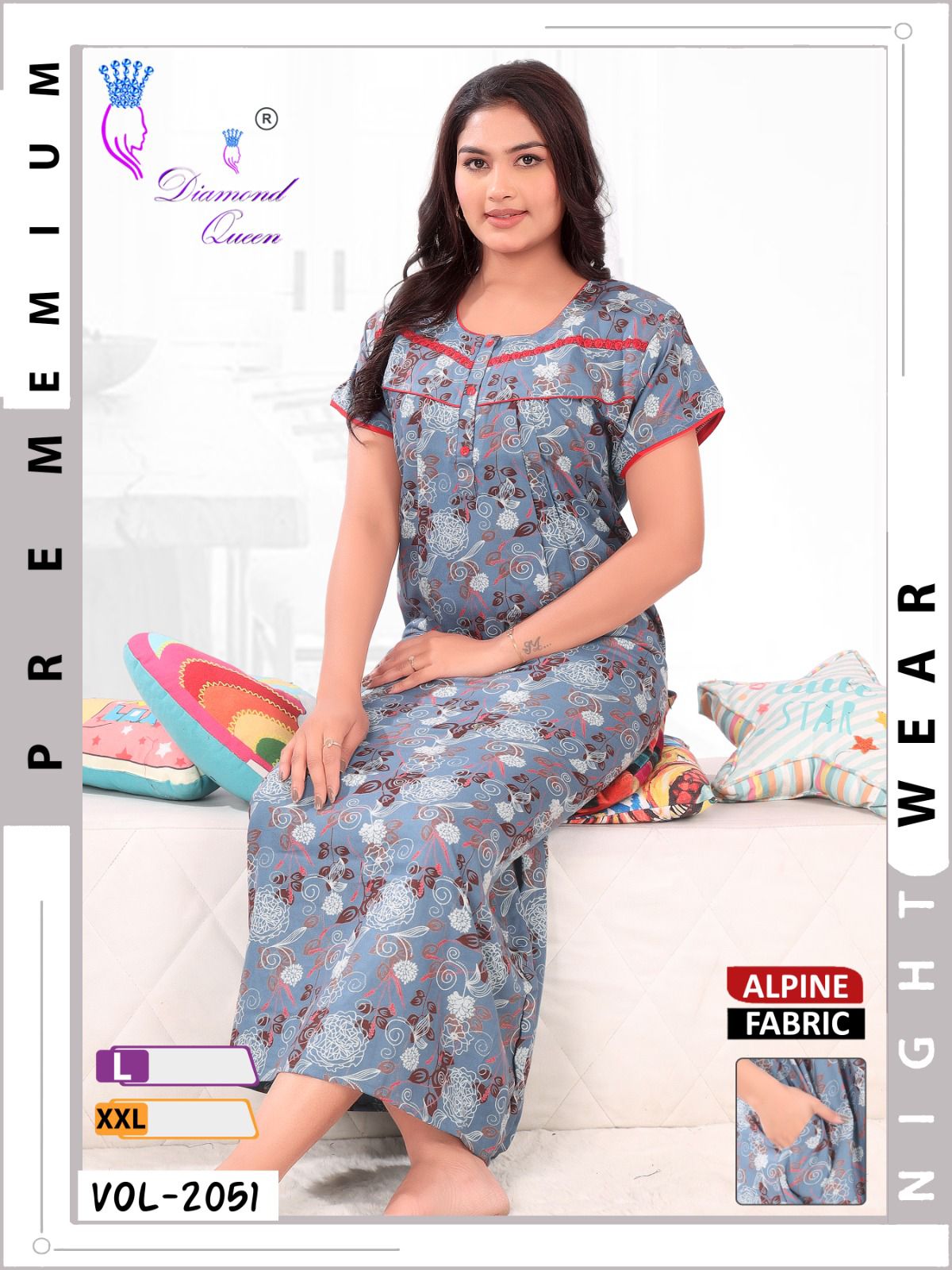 Mix Prints Diamond Queen Night Gowns Wholesale