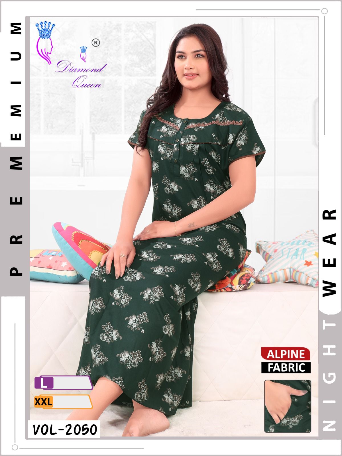 Mix Prints Diamond Queen Night Gowns Wholesale