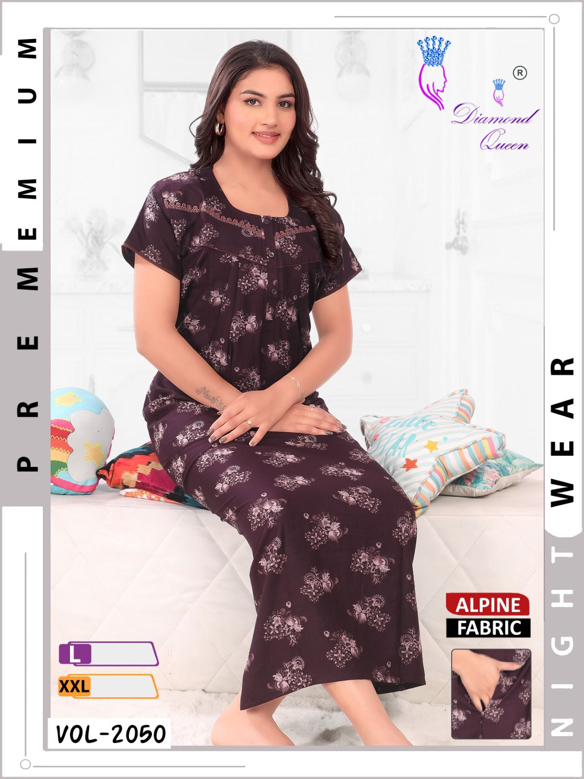 Mix Prints Diamond Queen Night Gowns Wholesale