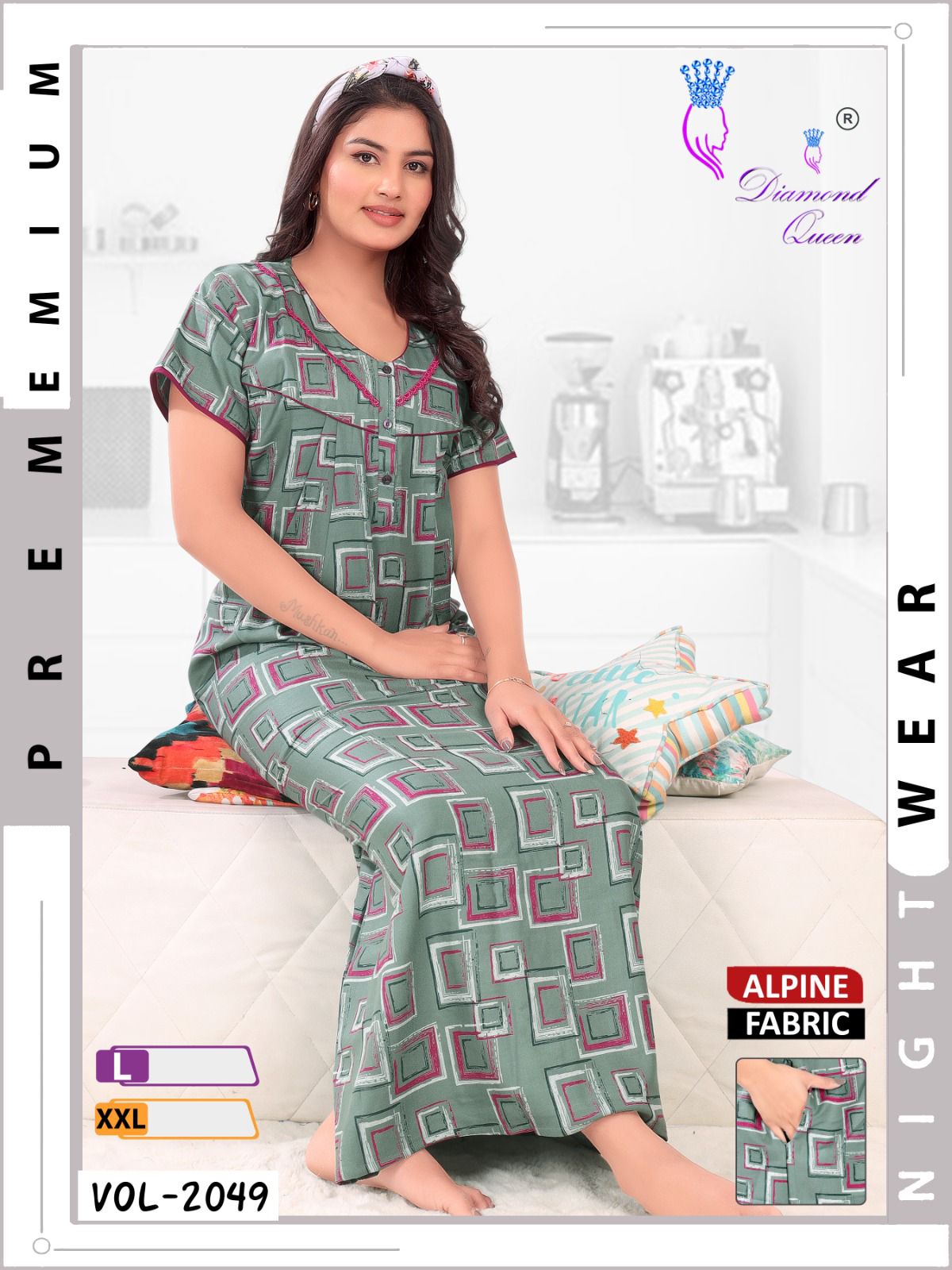 Mix Prints Diamond Queen Night Gowns Wholesale