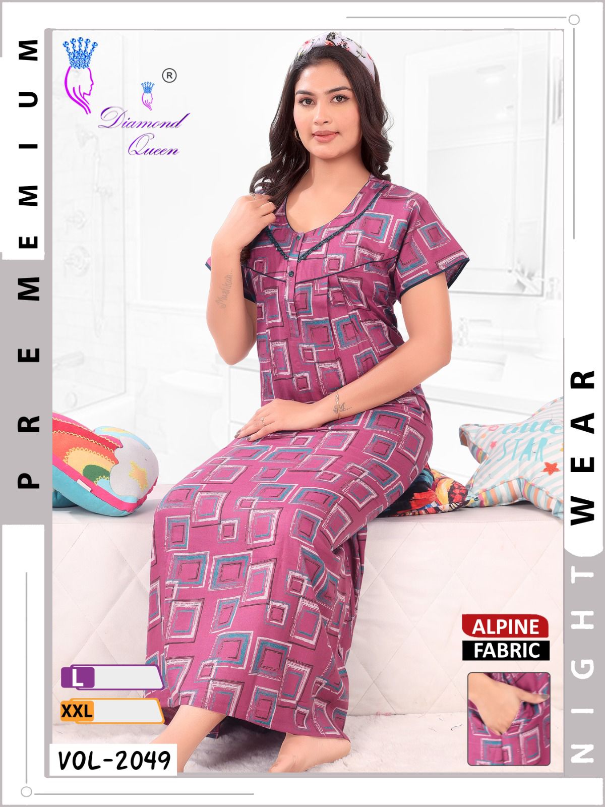 Mix Prints Diamond Queen Night Gowns Wholesale