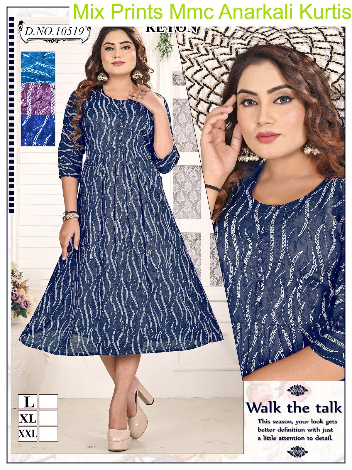 Mix Prints Mmc Reyon Anarkali Kurtis Manufacturer Gujarat