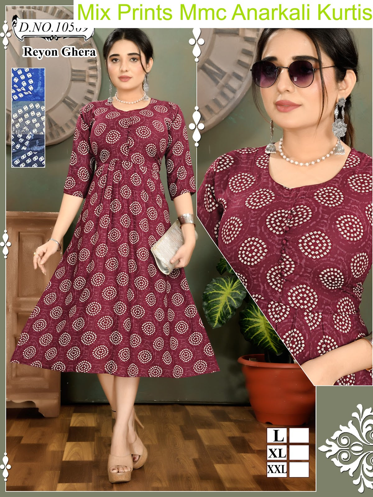 Mix Prints Mmc Reyon Anarkali Kurtis Manufacturer Gujarat