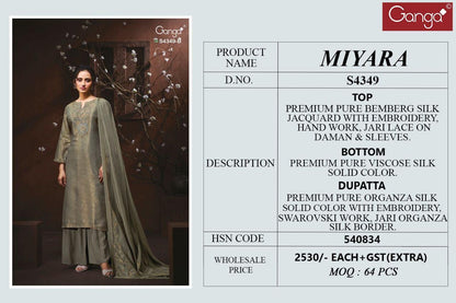 Miyara 4349 Ganga Bemberg Silk Plazzo Style Suits Wholesaler