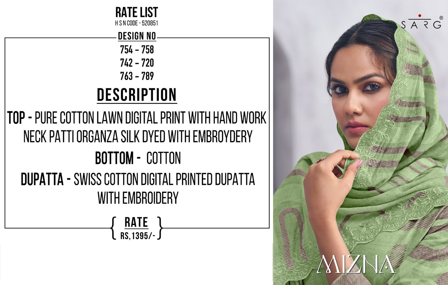 Mizna Sarg Pure Cotton Plazzo Style Suits Exporter