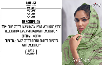 Mizna Sarg Pure Cotton Plazzo Style Suits Exporter