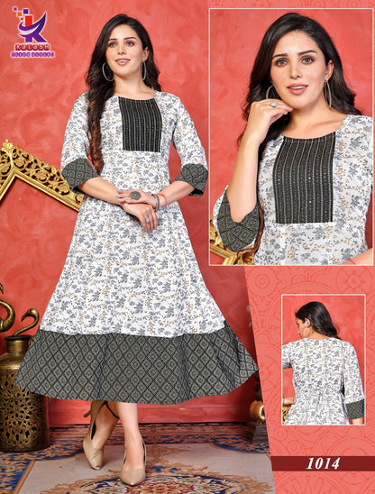 Modern Style Mlm Kalash Lifestyle Rayon 14Kg Anarkali Kurtis Supplier