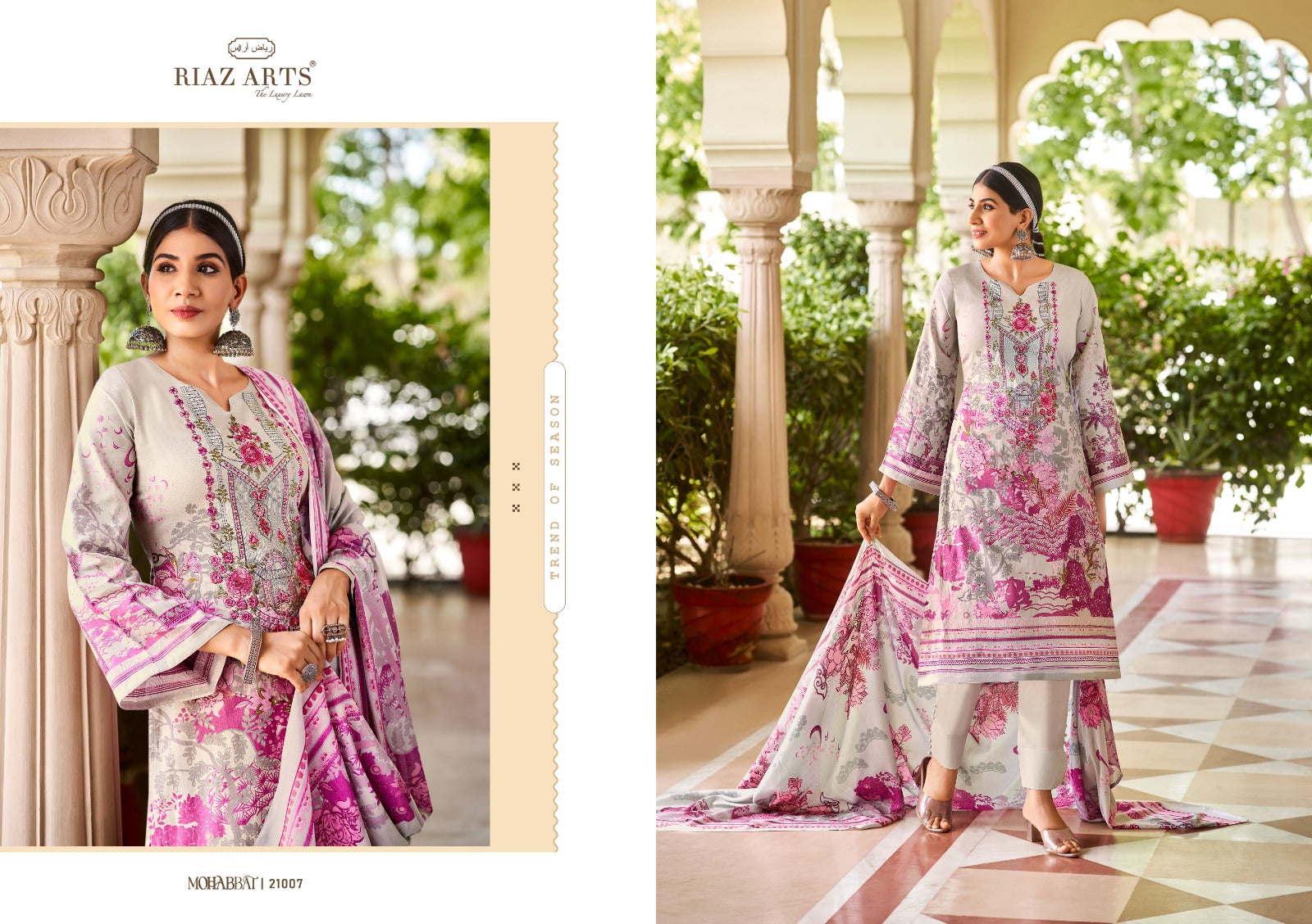 Mohabbat Riaz Art Lawn Karachi Salwar Suits Supplier Ahmedabad