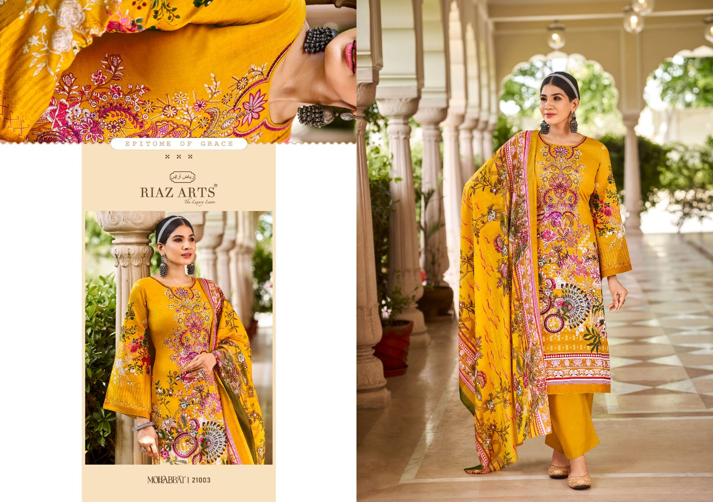 Mohabbat Riaz Art Lawn Karachi Salwar Suits Supplier Ahmedabad