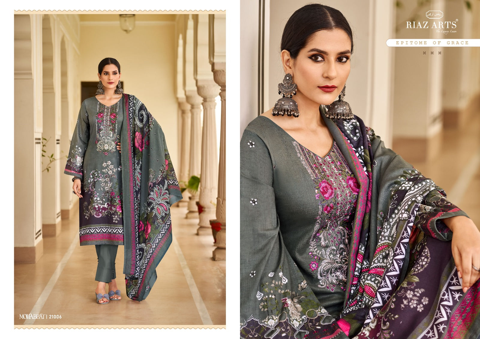 Mohabbat Riaz Art Lawn Karachi Salwar Suits Supplier Ahmedabad