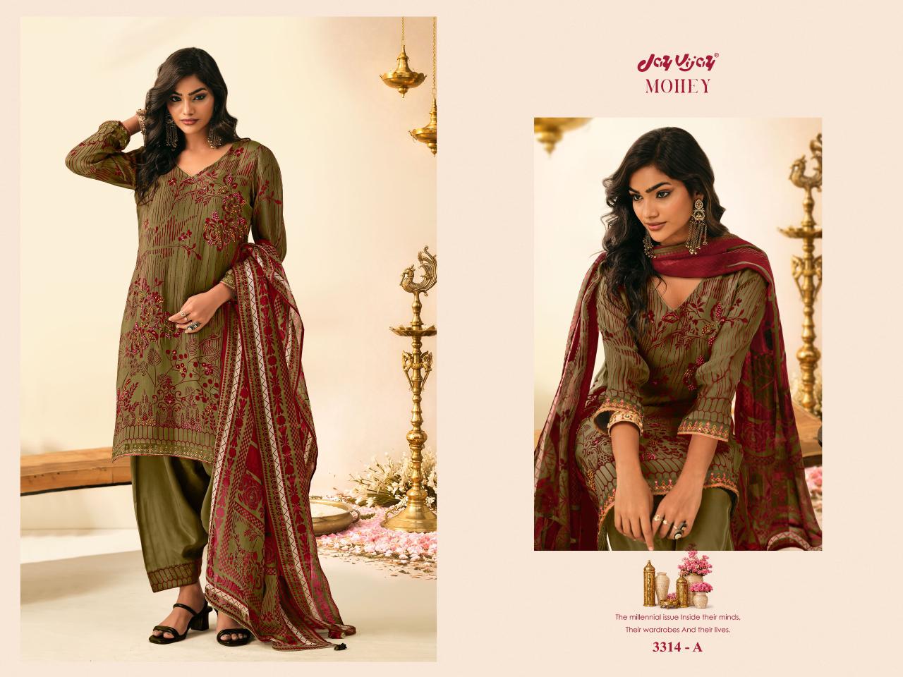Mohey 3314 Jay Vijay Organza Twill Pant Style Suits Wholesaler Gujarat