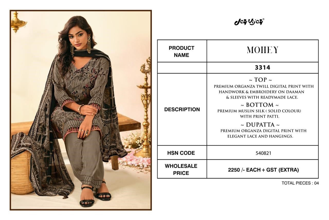Mohey 3314 Jay Vijay Organza Twill Pant Style Suits Wholesaler Gujarat