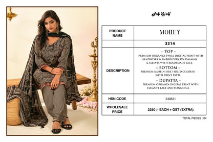 Mohey 3314 Jay Vijay Organza Twill Pant Style Suits Wholesaler Gujarat