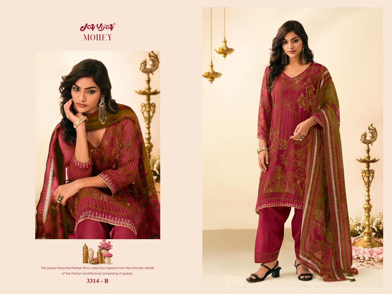 Mohey 3314 Jay Vijay Organza Twill Pant Style Suits Wholesaler Gujarat