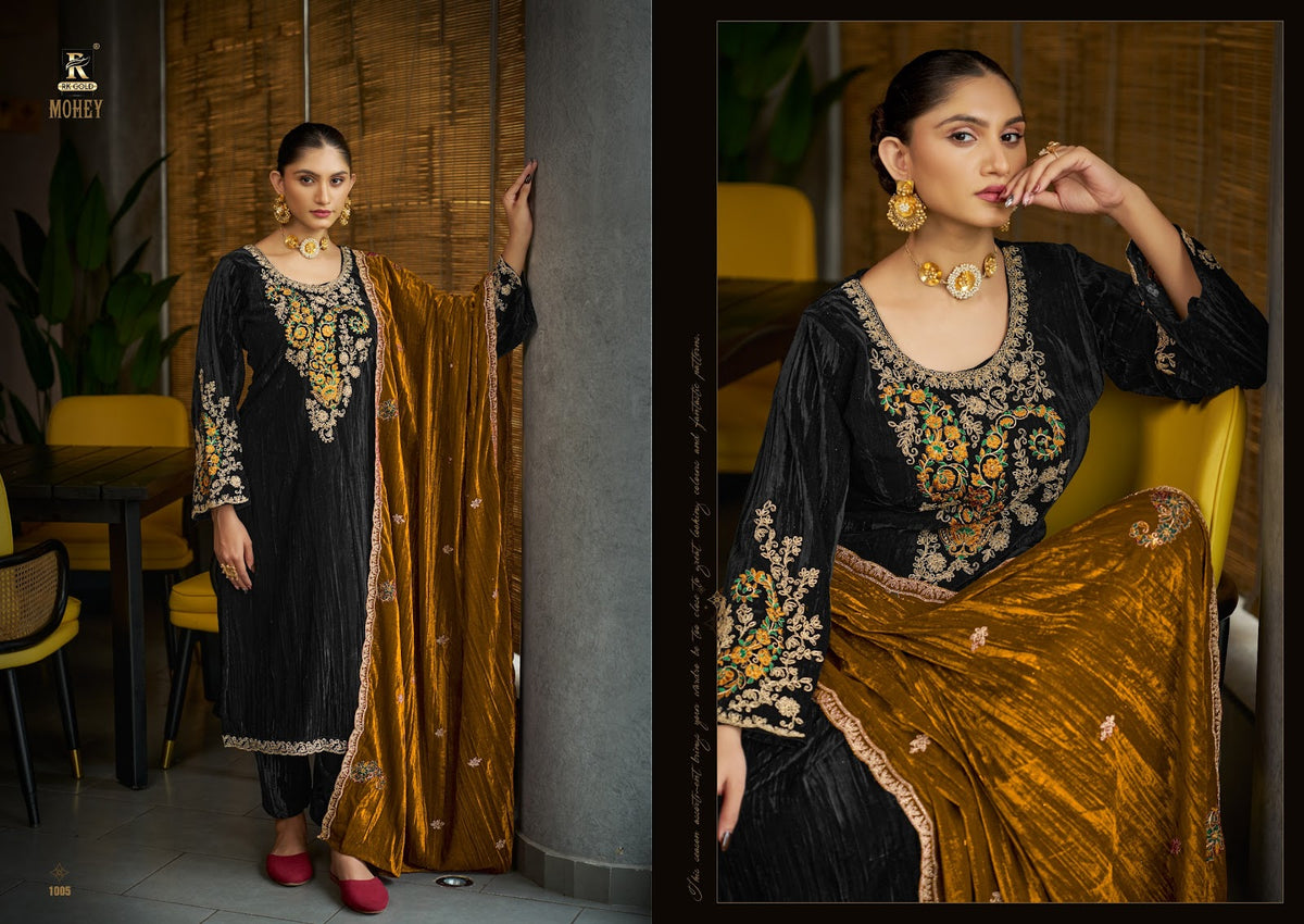Mohey Rk Gold Crush Velvet Suits Wholesale Price