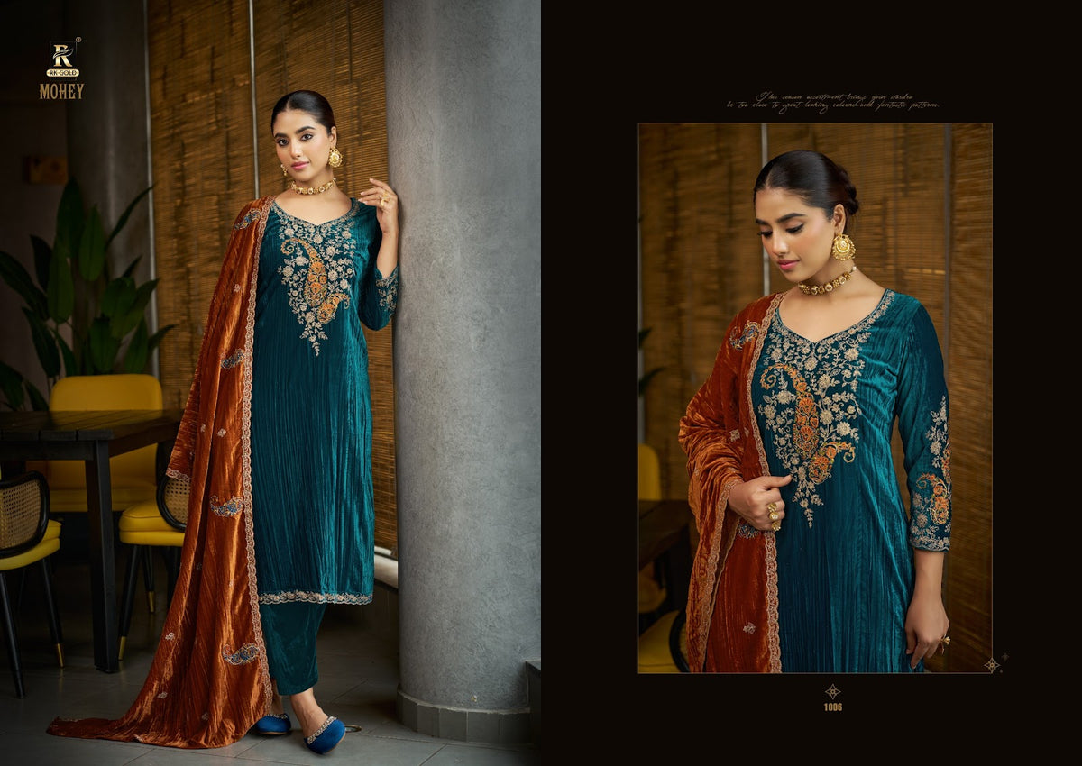 Mohey Rk Gold Crush Velvet Suits Wholesale Price