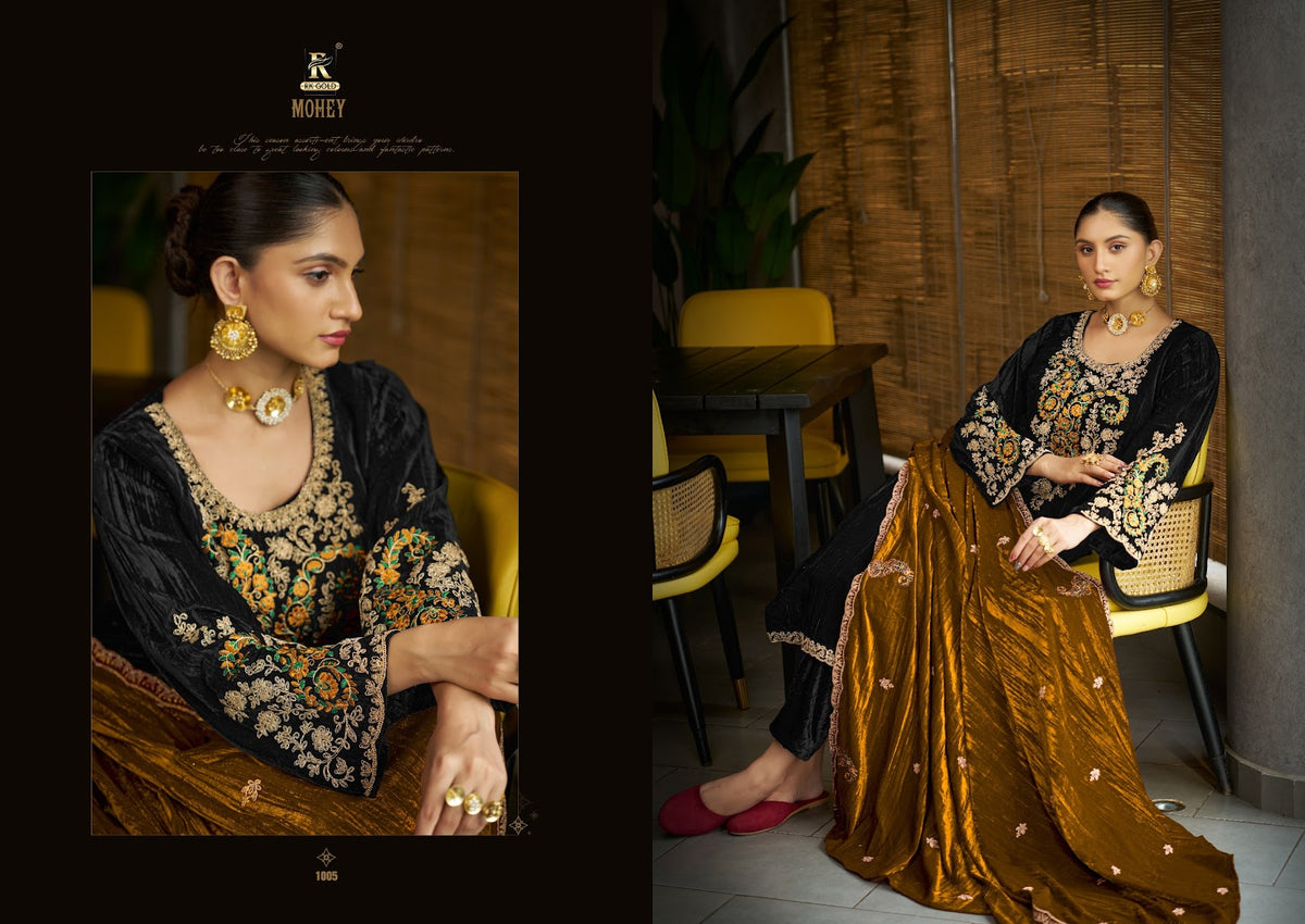 Mohey Rk Gold Crush Velvet Suits Wholesale Price