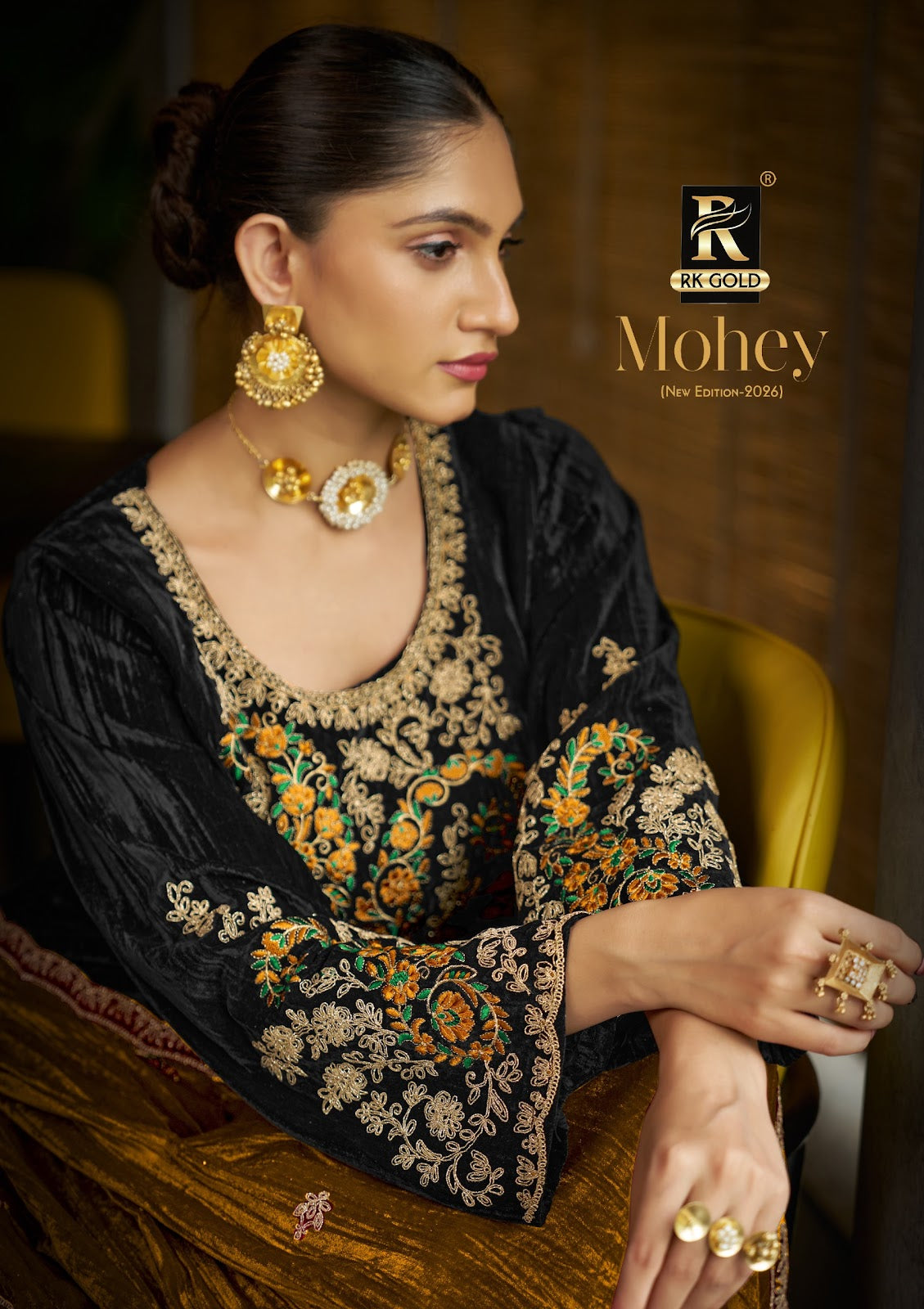 Mohey Rk Gold Crush Velvet Suits Wholesale Price