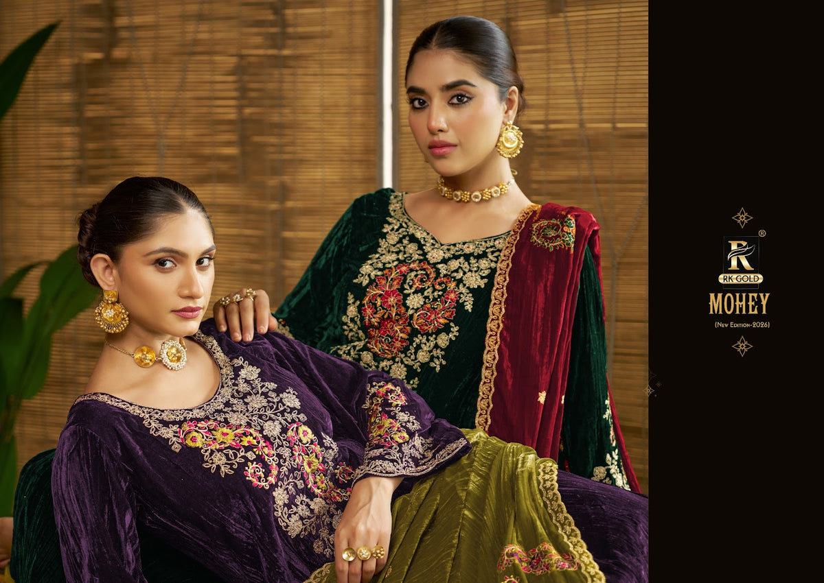 Mohey Rk Gold Crush Velvet Suits Wholesale Price