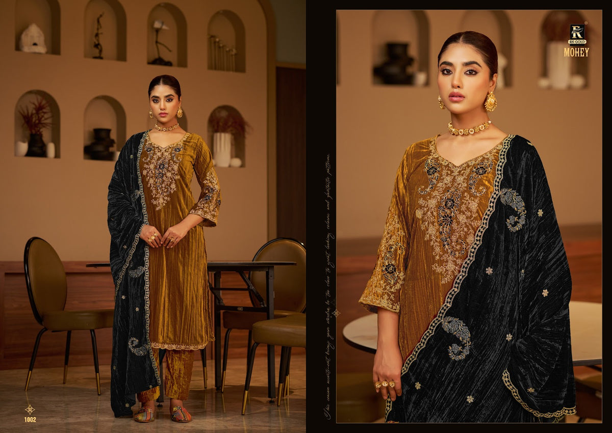 Mohey Rk Gold Crush Velvet Suits Wholesale Price