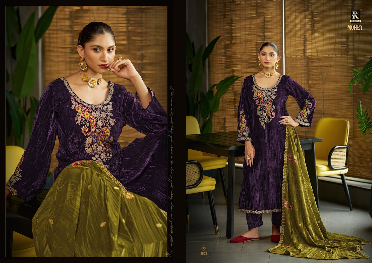 Mohey Rk Gold Crush Velvet Suits Wholesale Price
