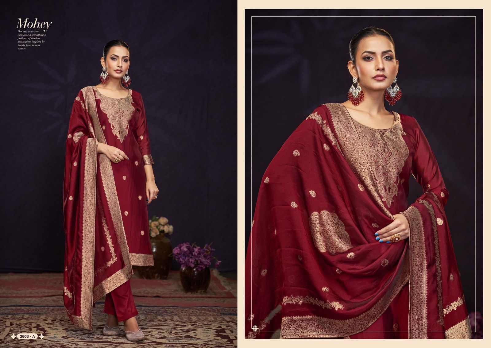 Mohey Sargam Prints Silk Jacquard Pant Style Suits Wholesale Price