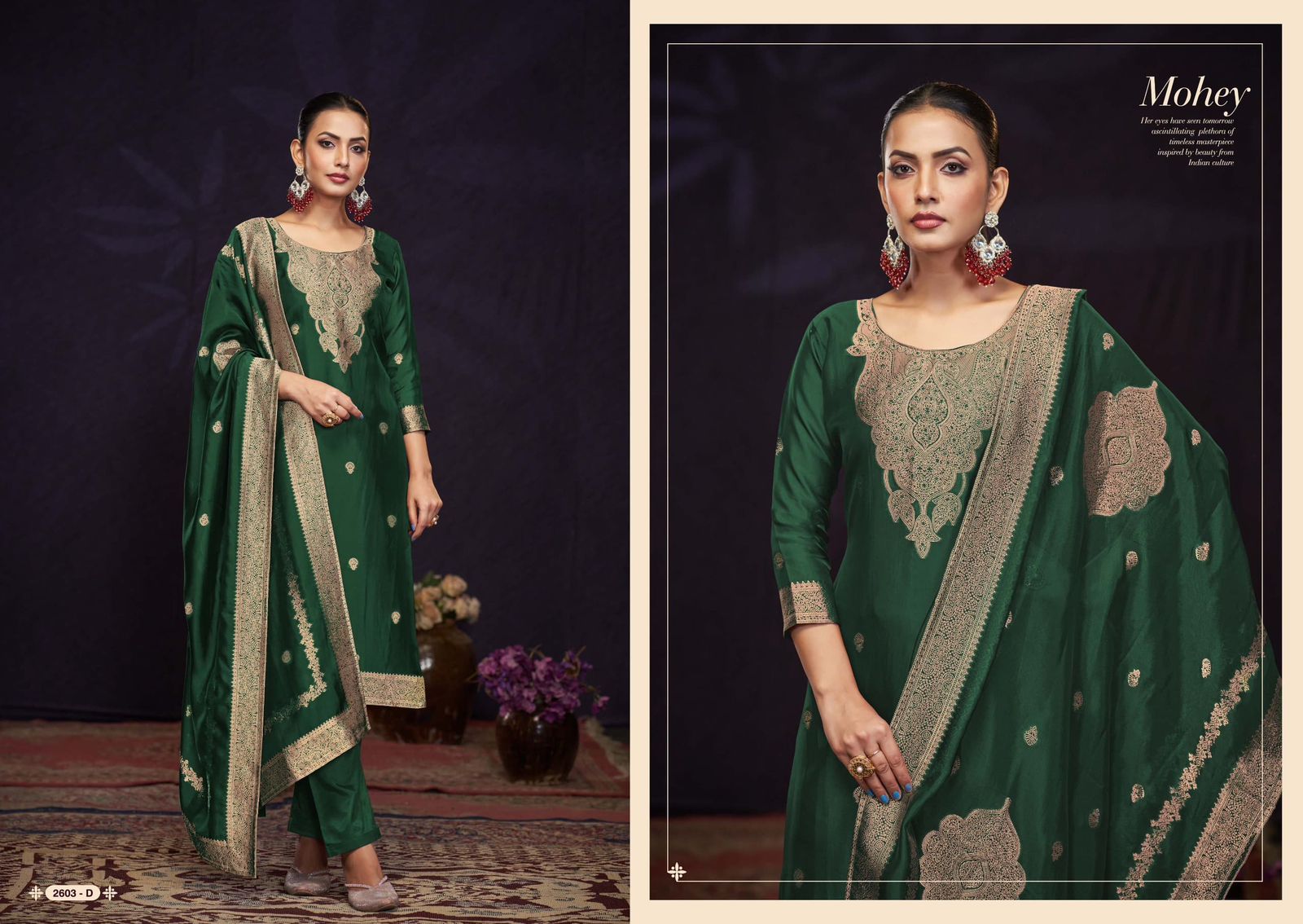 Mohey Sargam Prints Silk Jacquard Pant Style Suits Wholesale Price