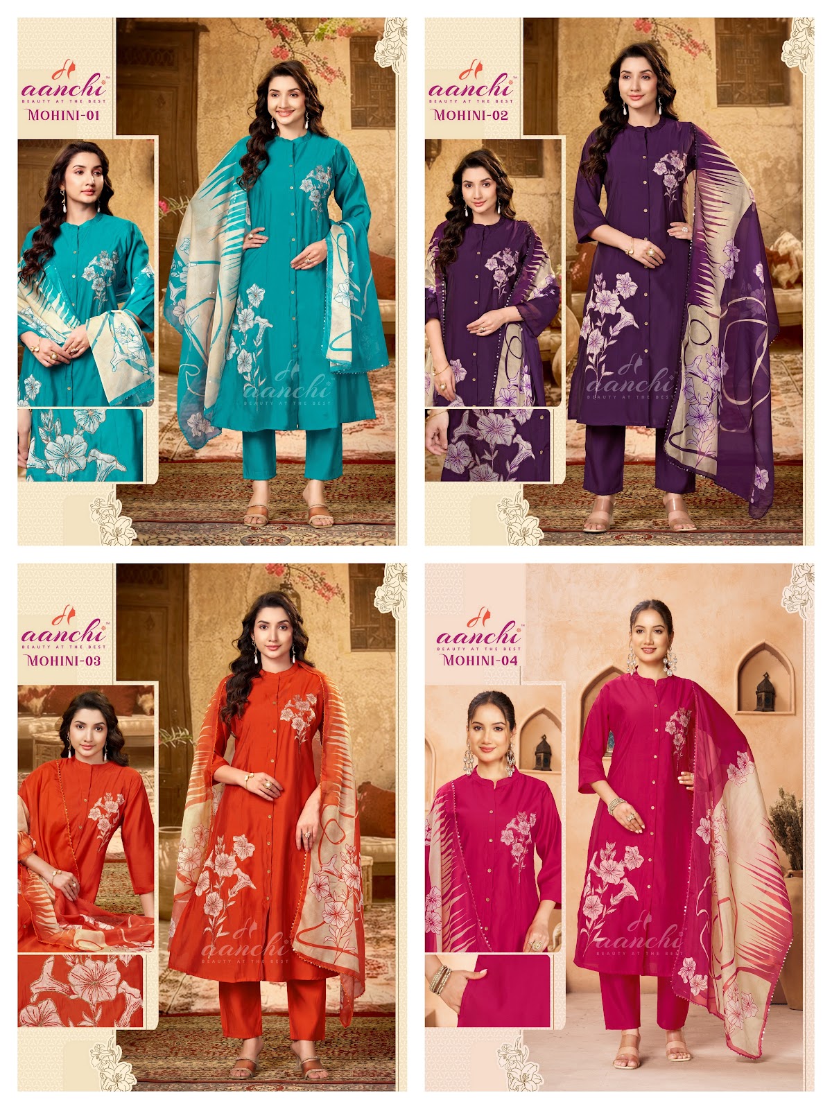 Mohini Aanchi Roman Silk Readymade Anarkali Suits Supplier