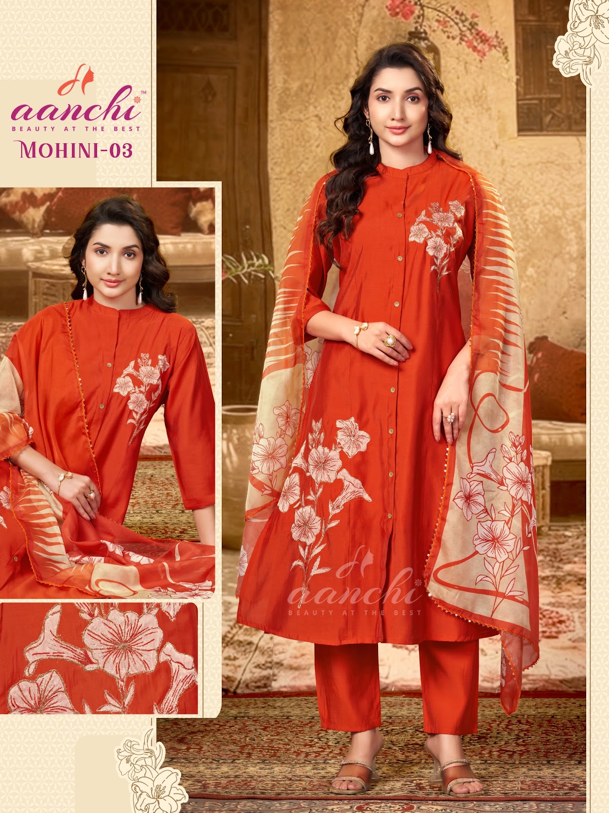 Mohini Aanchi Roman Silk Readymade Anarkali Suits Supplier