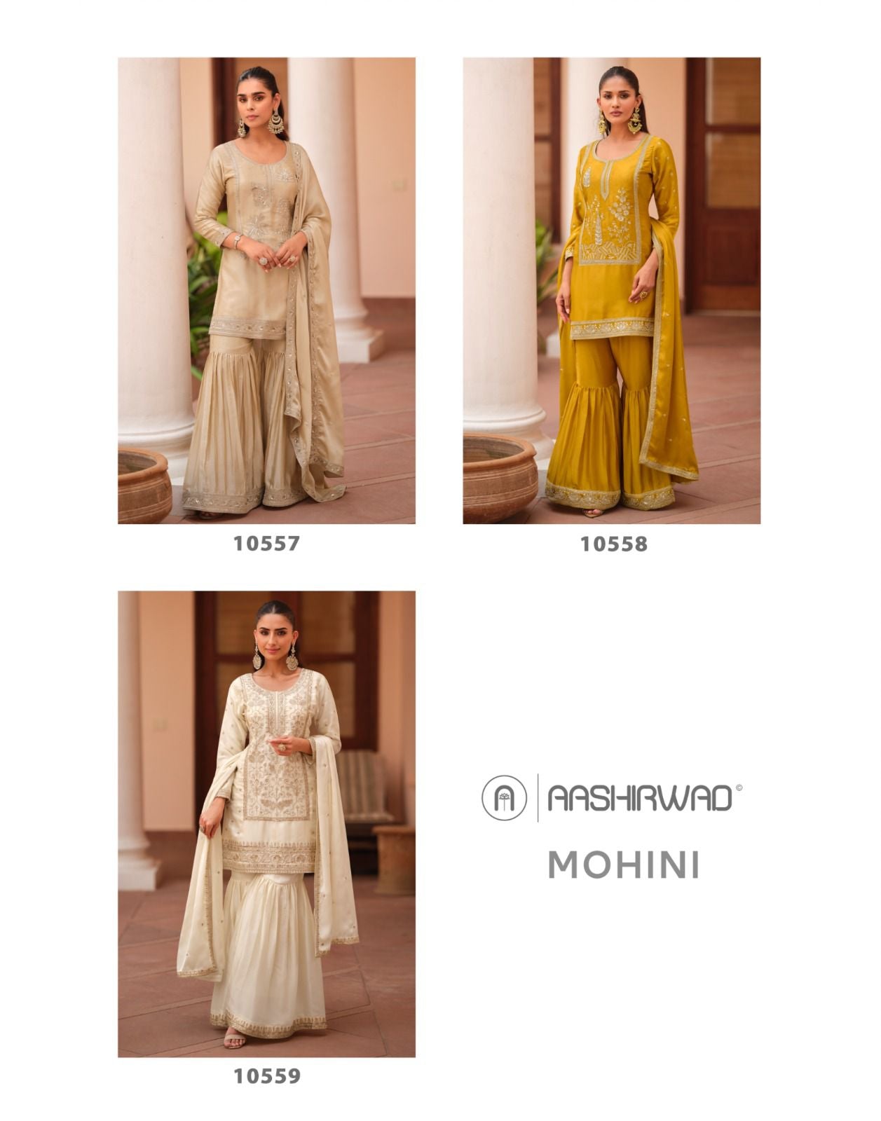 Mohini Aashirwad Creation Mor Bagh Silk Satin Readymade Sharara Suits Wholesale