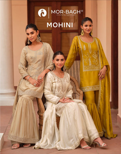 Mohini Aashirwad Creation Mor Bagh Silk Satin Readymade Sharara Suits Wholesale