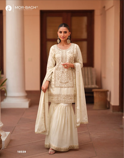 Mohini Aashirwad Creation Mor Bagh Silk Satin Readymade Sharara Suits Wholesale