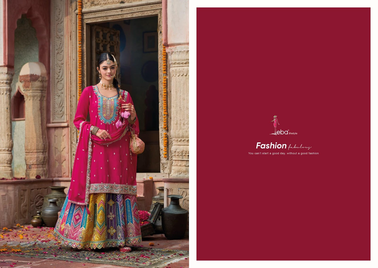 Mohini Eba Lifestyle Chinon Readymade Skirt Style Suits Wholesaler Ahmedabad