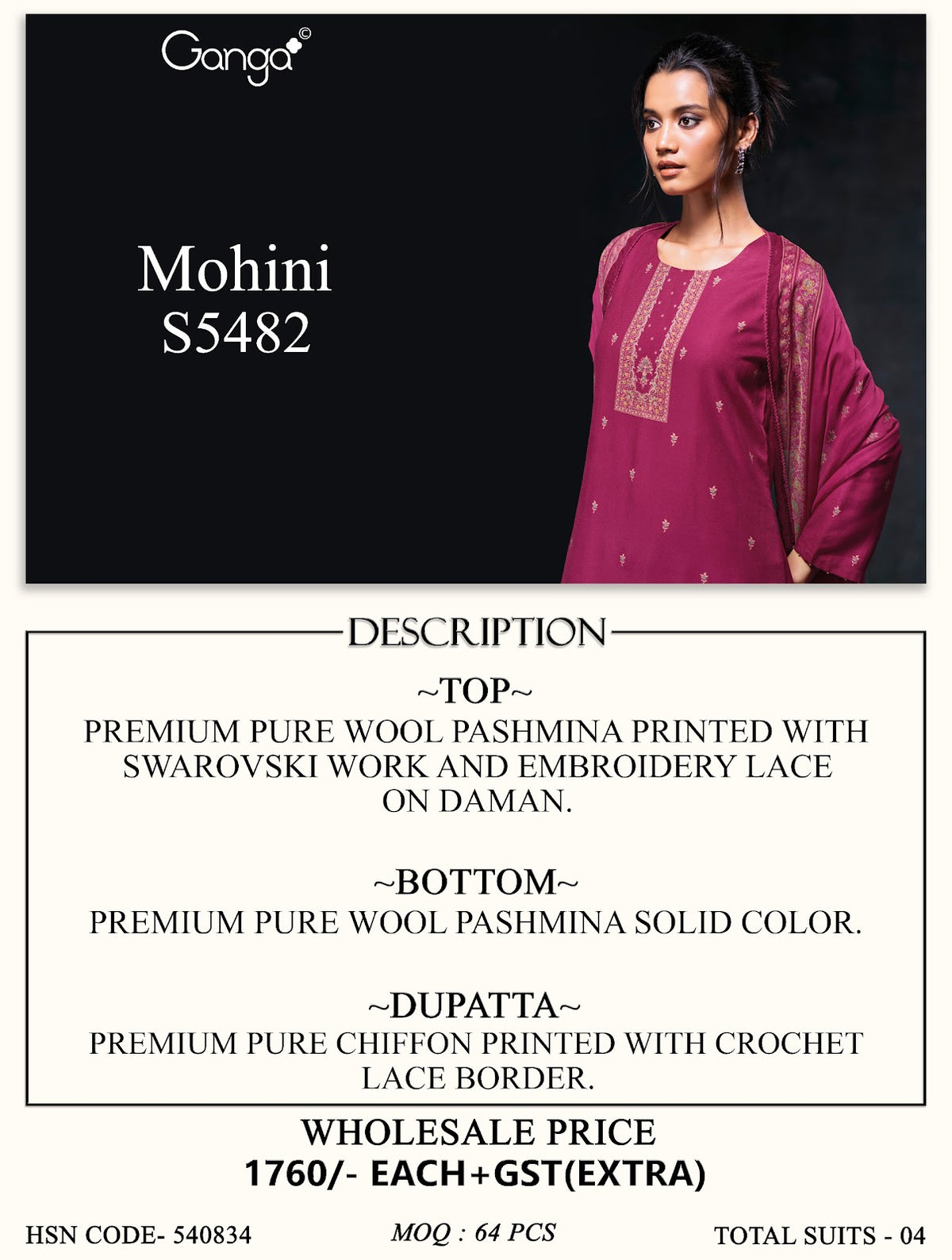 Mohini S5482 Ganga Wool Pashmina Suits Wholesale