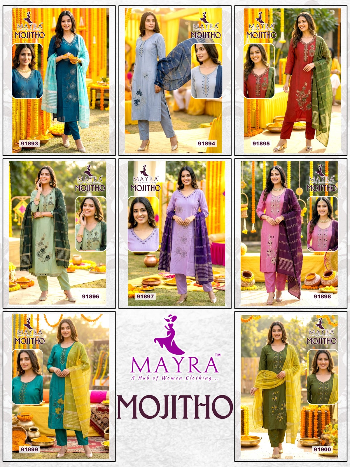 Mojitho Mayra Roman Silk Readymade Pant Style Suits Wholesale Rate
