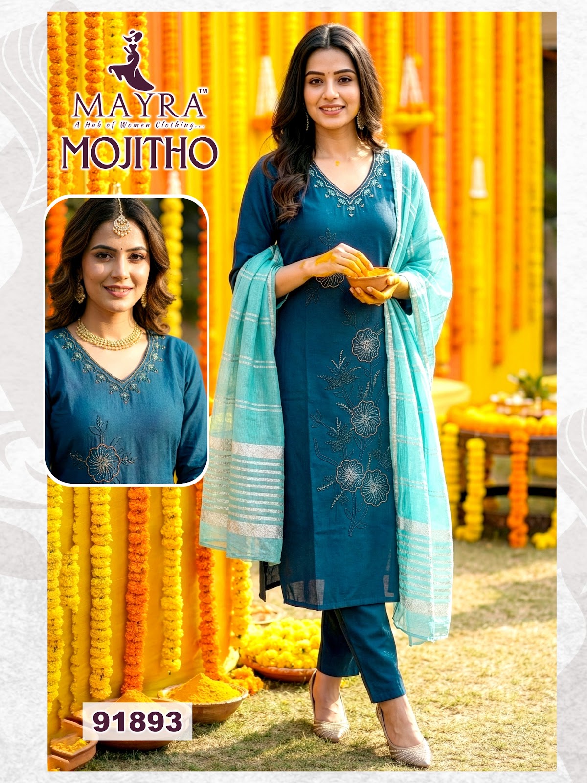 Mojitho Mayra Roman Silk Readymade Pant Style Suits Wholesale Rate