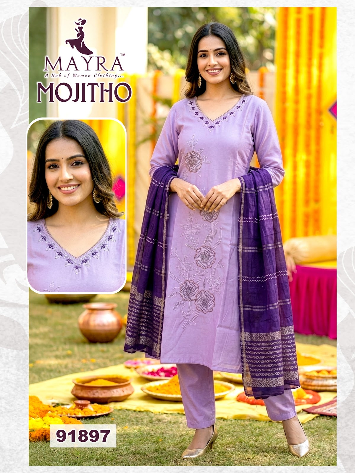Mojitho Mayra Roman Silk Readymade Pant Style Suits Wholesale Rate