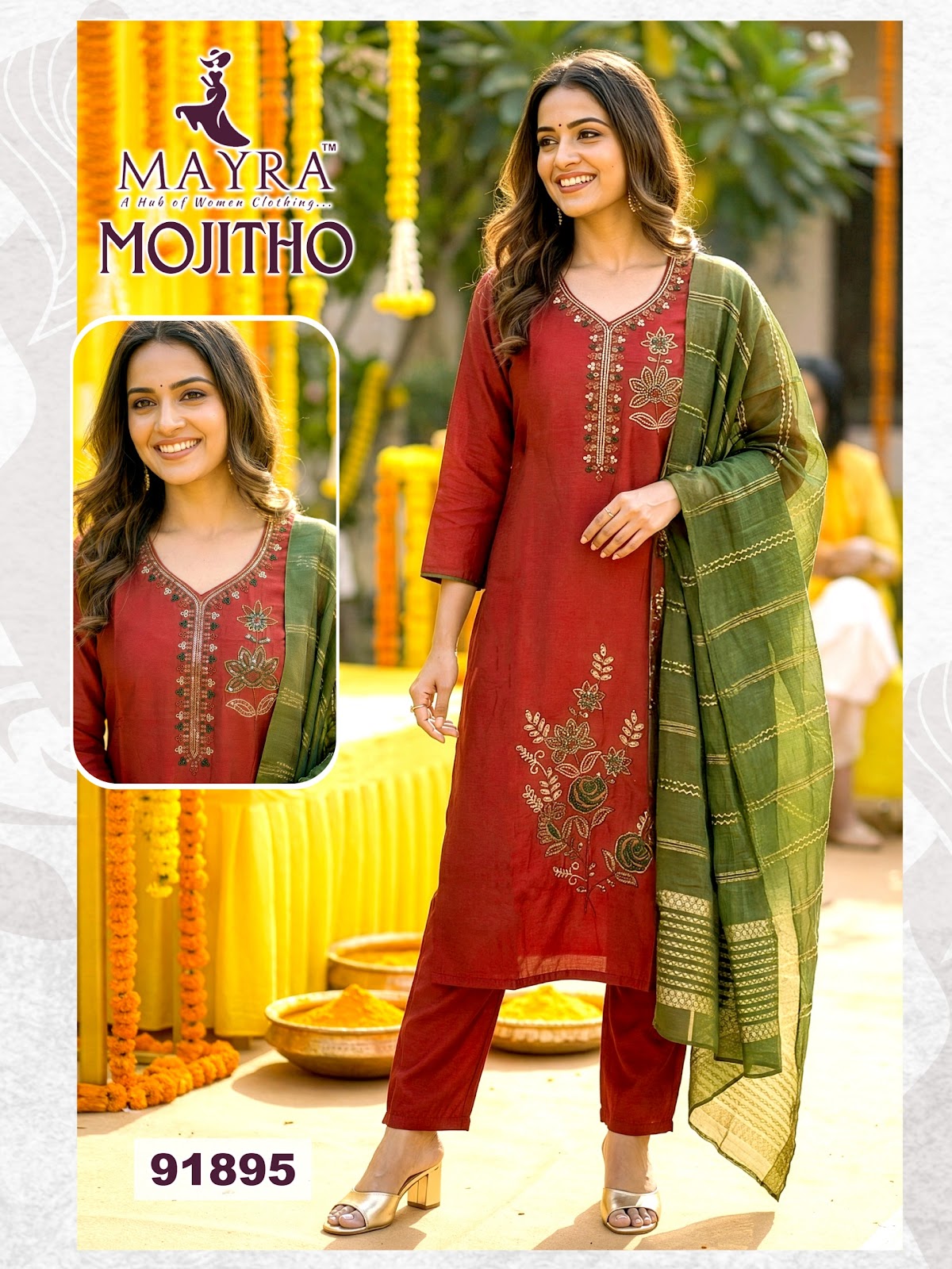 Mojitho Mayra Roman Silk Readymade Pant Style Suits Wholesale Rate