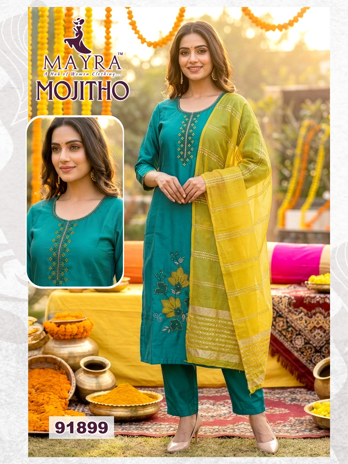 Mojitho Mayra Roman Silk Readymade Pant Style Suits Wholesale Rate