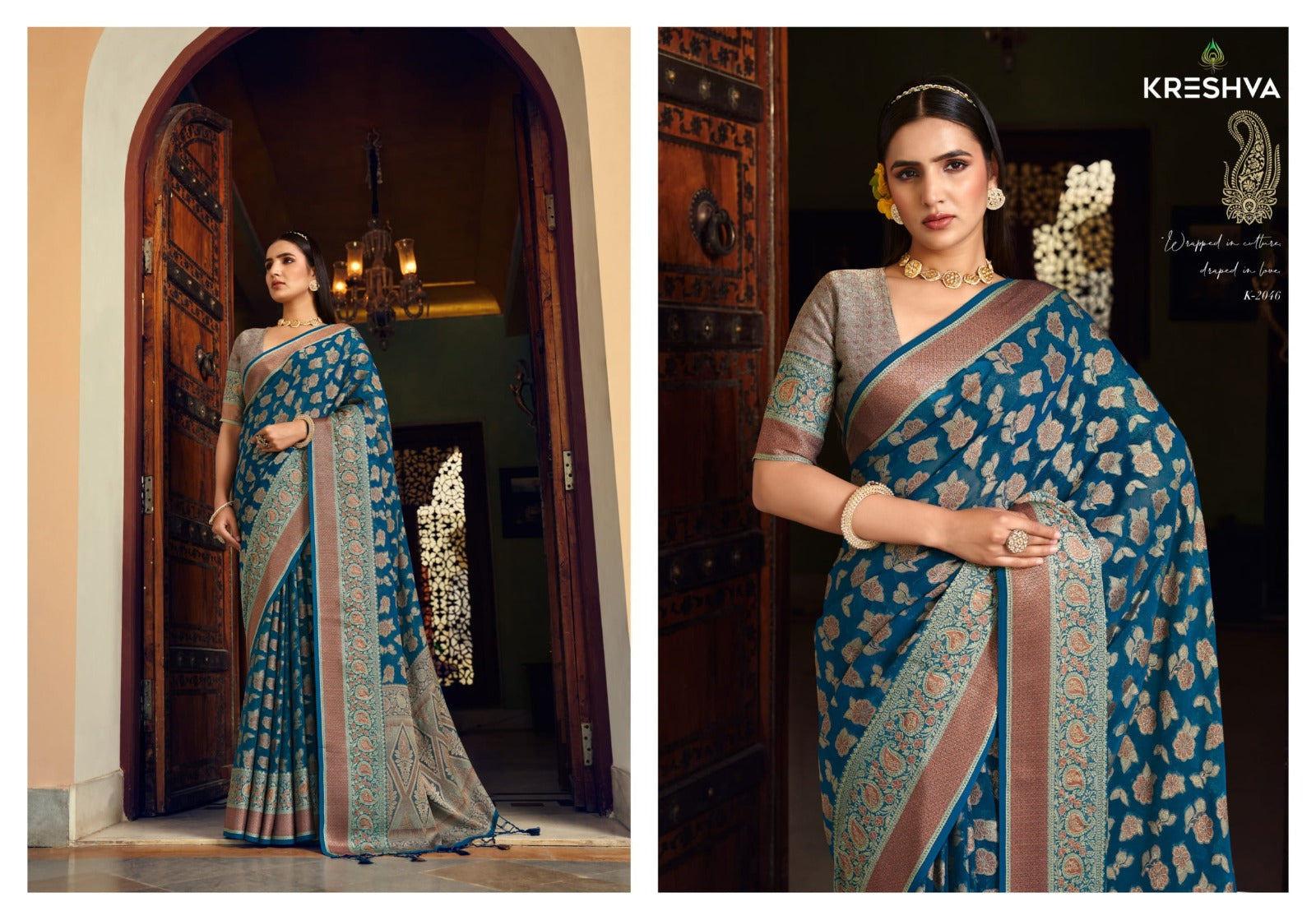 Moksha 2041-2046 Kreshva Georgette Sarees Manufacturer Ahmedabad