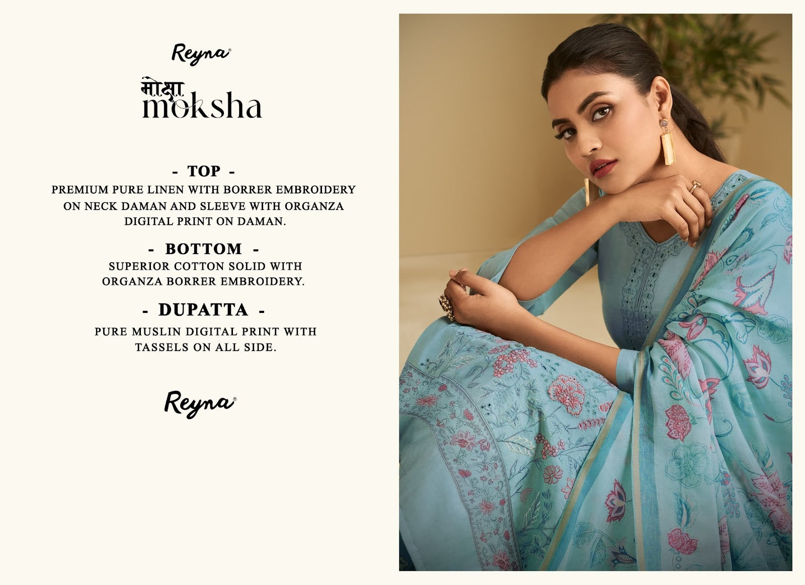 Moksha Reyna Pure Linen Pant Style Suits Supplier Gujarat