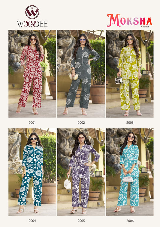 Moksha Vol 2 Woodee Liva Rayon Co Ord Set Wholesaler Gujarat