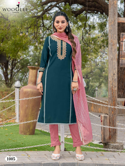 Moksha Wooglee Viscose Silk Readymade Pant Style Suits Exporter