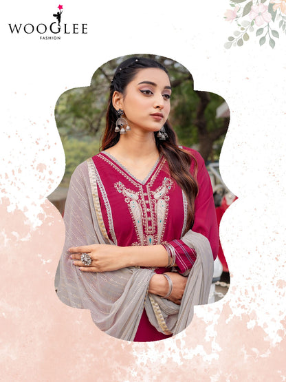 Moksha Wooglee Viscose Silk Readymade Pant Style Suits Exporter