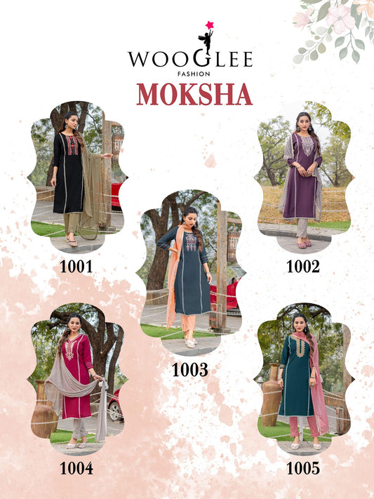 Moksha Wooglee Viscose Silk Readymade Pant Style Suits Exporter
