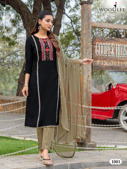 Moksha Wooglee Viscose Silk Readymade Pant Style Suits Exporter
